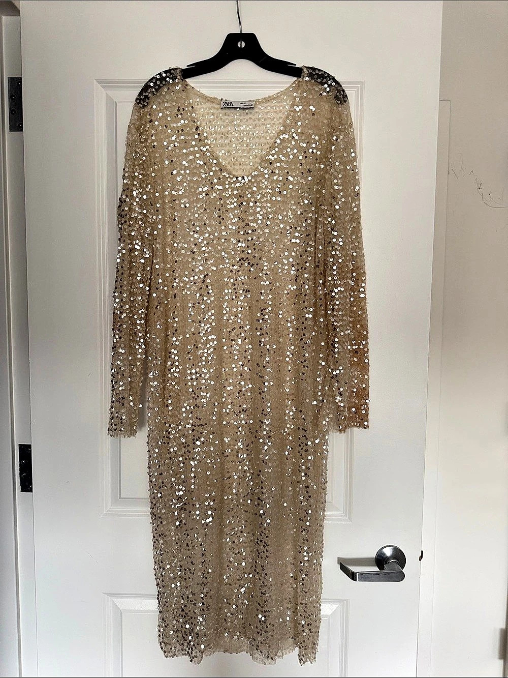 ZARA Sequin Midi Dress in Gold